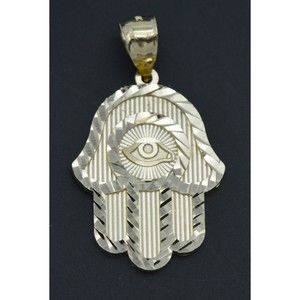 Real Solid 10K Yellow Gold Shiny Hamsa Evil Eye Charm Pendant 3.8gr